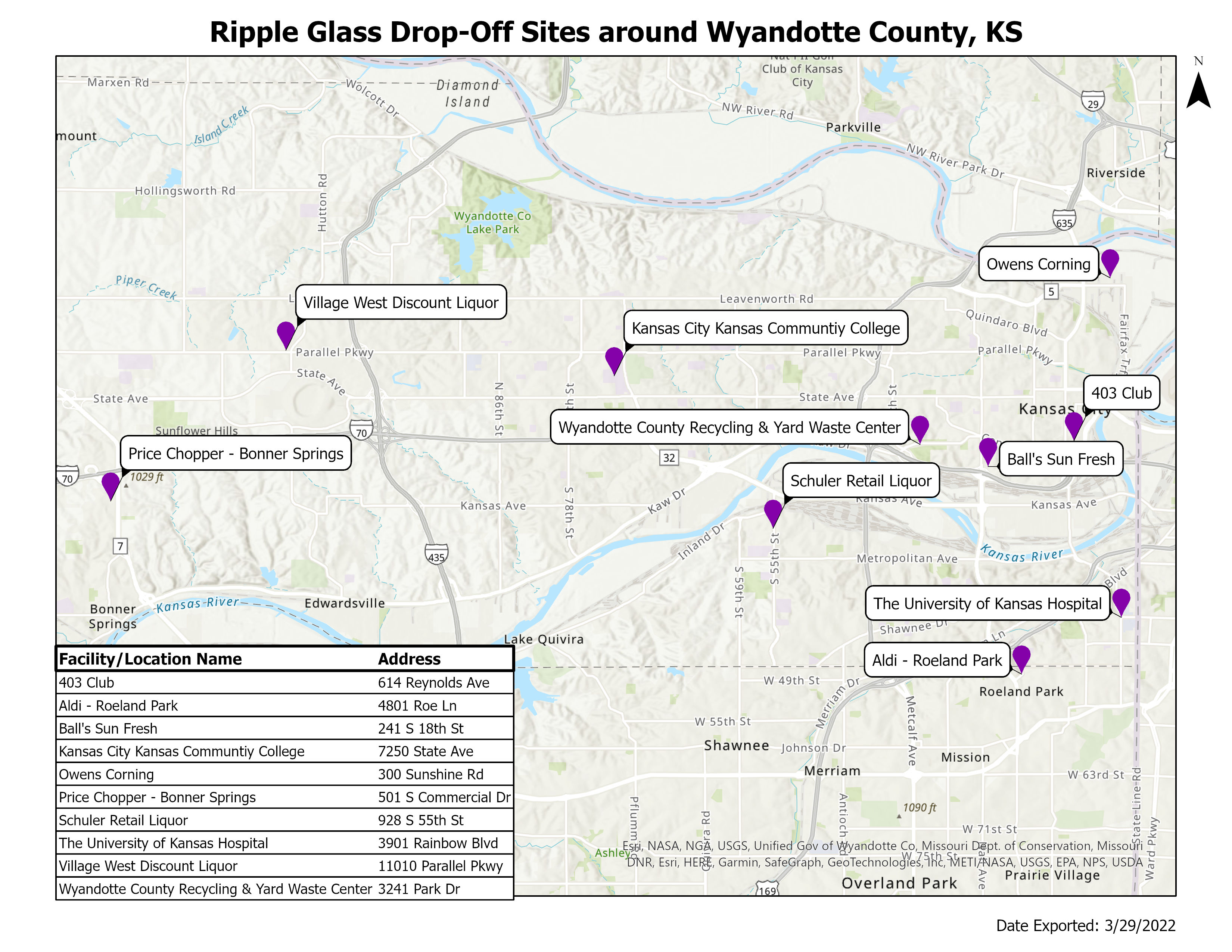 Ripple Glass Recycling Locations around Wyandotte County, KS