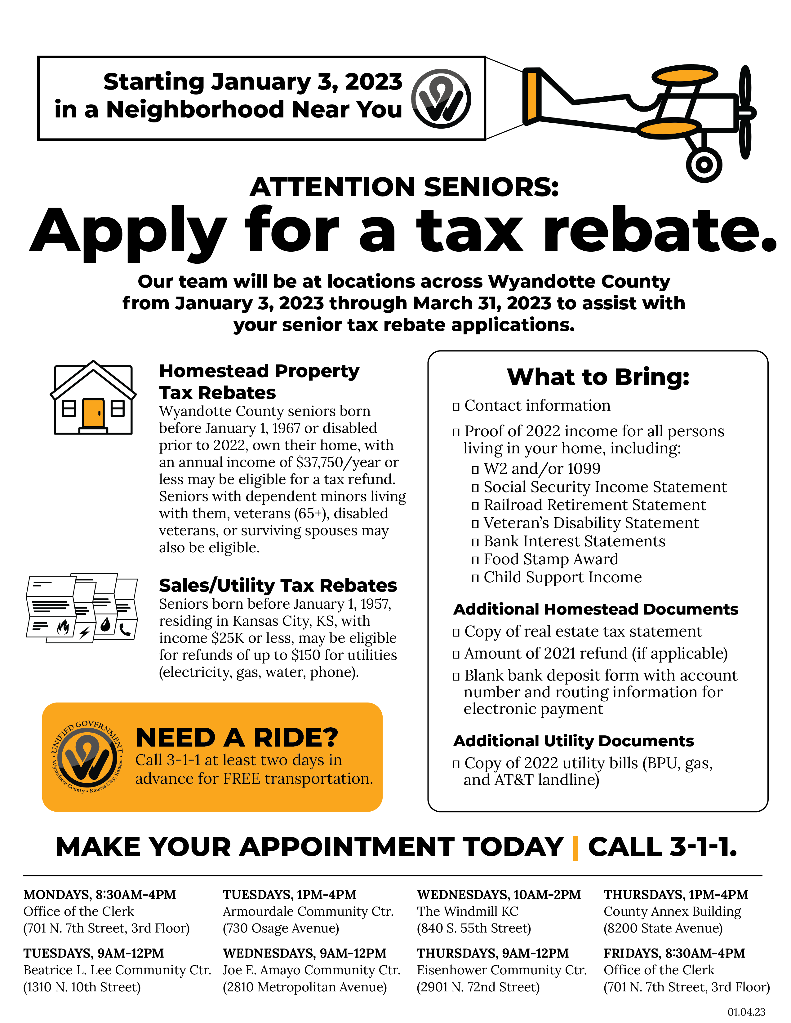 Starting Jan 3 in a neighborhood near you: senior tax rebate programs