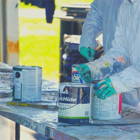 Used paint being disposed of safely at the household hazardous waste center
