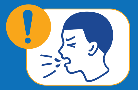 An exclamation point next to an icon of a person coughing