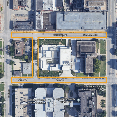 Area highlighting parking restrictions on Ann Avenue, Armstrong Avenue, and Allis Court