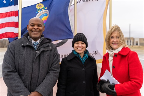 Mayor Garner, Representative Davids, and KDOT Secretary Lorenz pictured from left to right