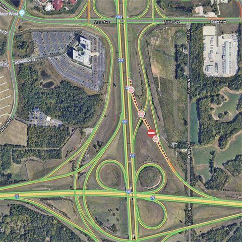 A graphic showing the location of a ramp closure at I-70 and I-435 in Kansas City, Kansas