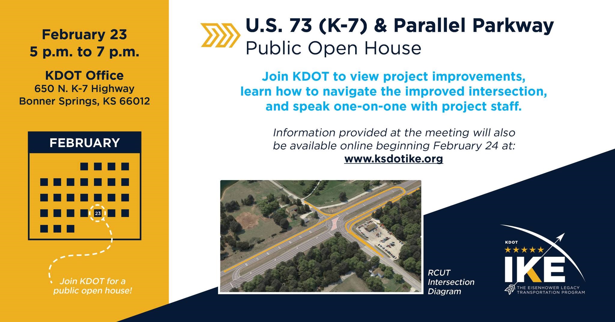 A digital invite to the open house for K-7 & Parallel Improvements hosted by the Kansas Department of Transportation