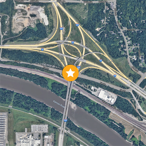 Location map of the Kaw Drive closure under I-635