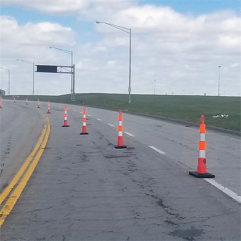 A photograph of cones and traffic control along State Avenue in Kansas City, Kansas