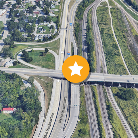 Map showing the location of a ramp closure for eastbound I-70 from Central Avenue