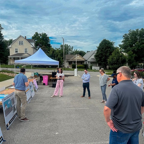 Photograph of community members attending a public meeting about stormwater improvements at local parks
