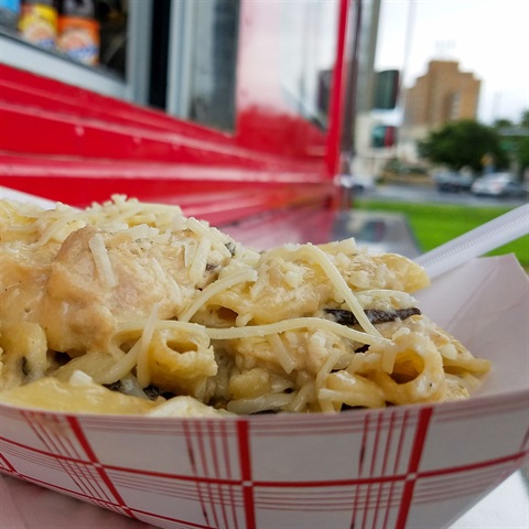 food truck food in a small basket