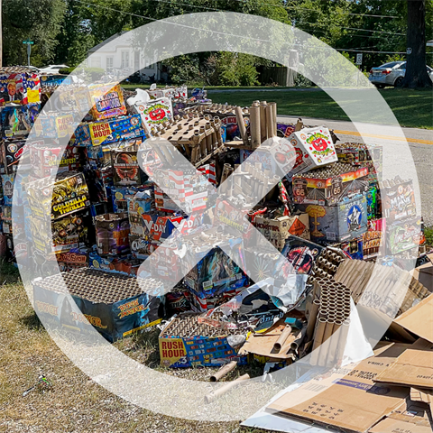 Photograph of a large pile of spent fireworks in Kansas City, Kansas