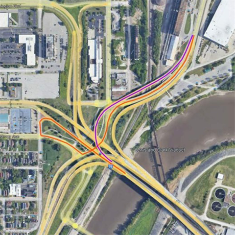 Graphic depicting traffic flow for the ramp closure at I-70 and Fairfax Trafficway in Kansas City, Kansas