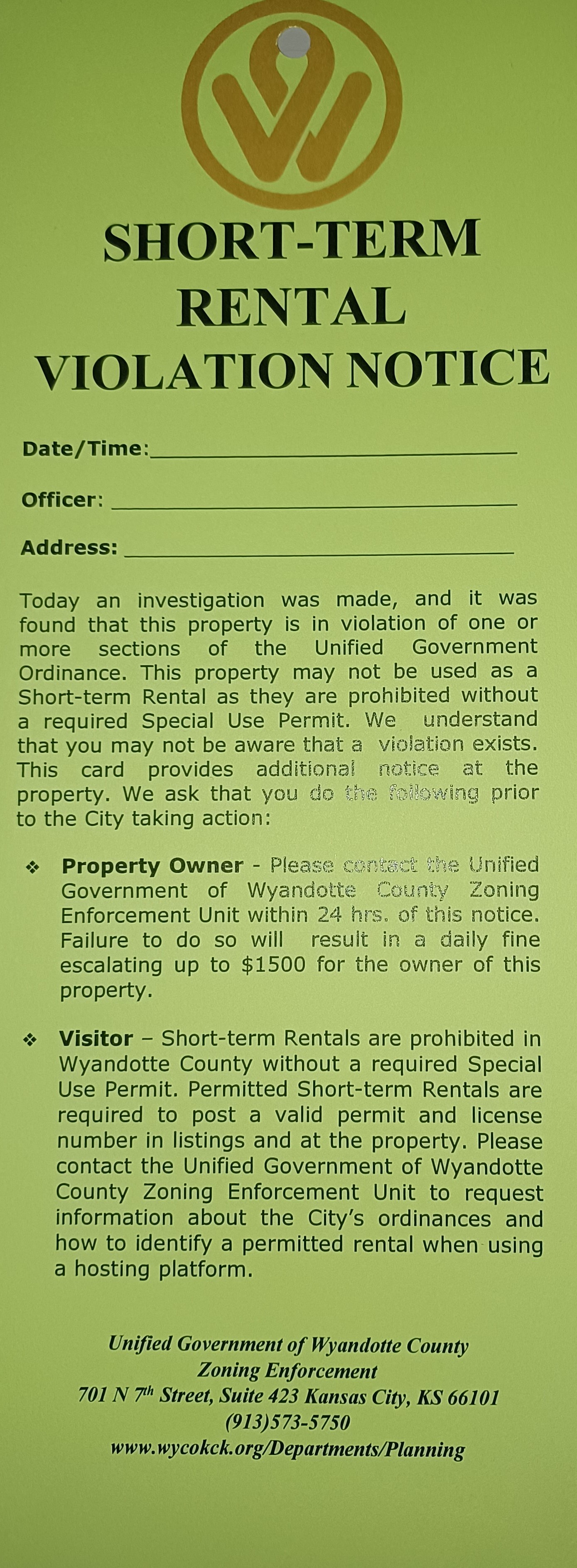 Short-Term Rental Notice