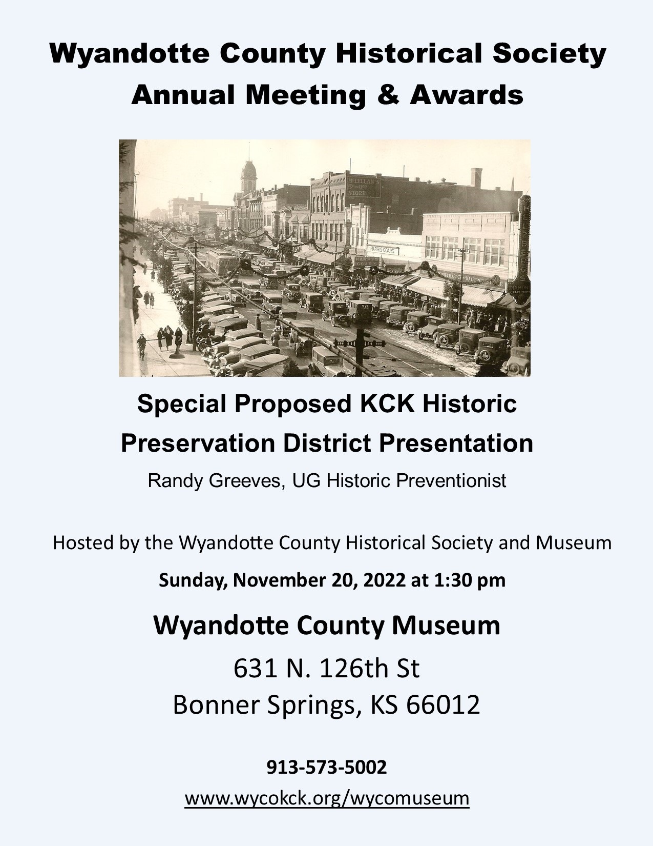 WYCO Historical SocietyAnnual Meeting November 20th at 1:30 pm